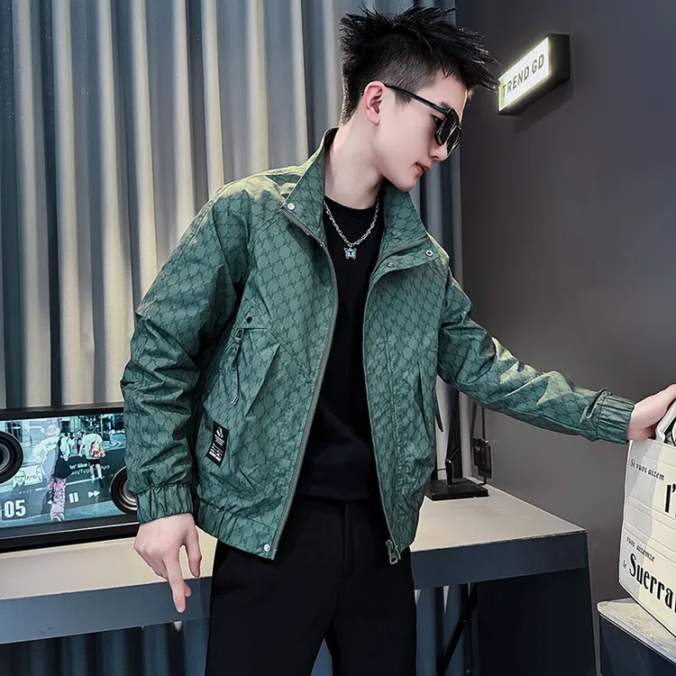 立领格子外套男款春秋季潮牌设计感休闲褂子2025新款网红炸街夹克