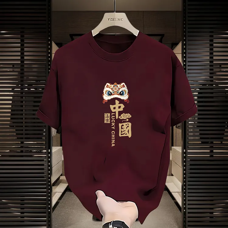 赫库森2025新款潮牌纯棉T恤圆领上衣印花时尚国潮新年短袖打底衫