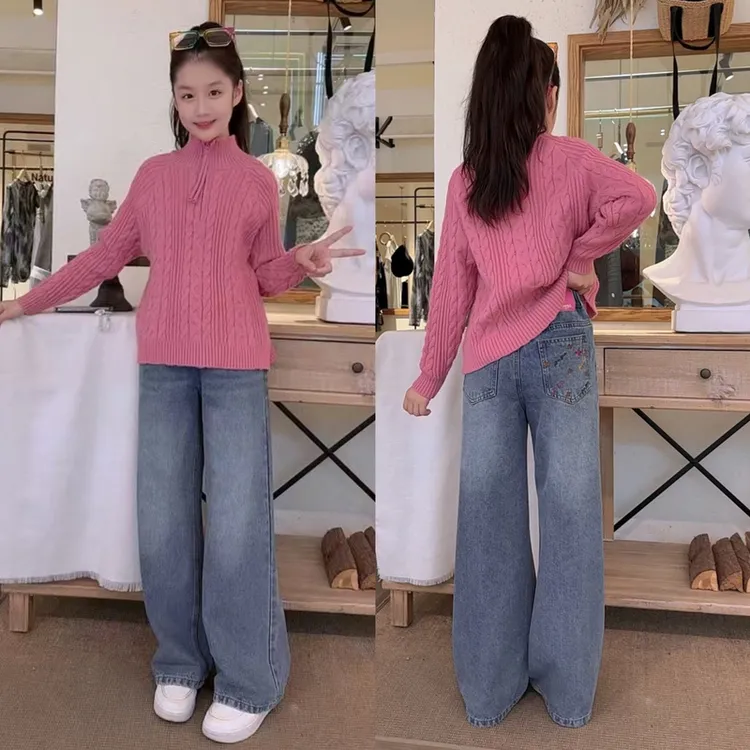 女童韩版百搭洋气毛衣时尚针织衫半高领女童厚款秋装显瘦牛仔阔腿