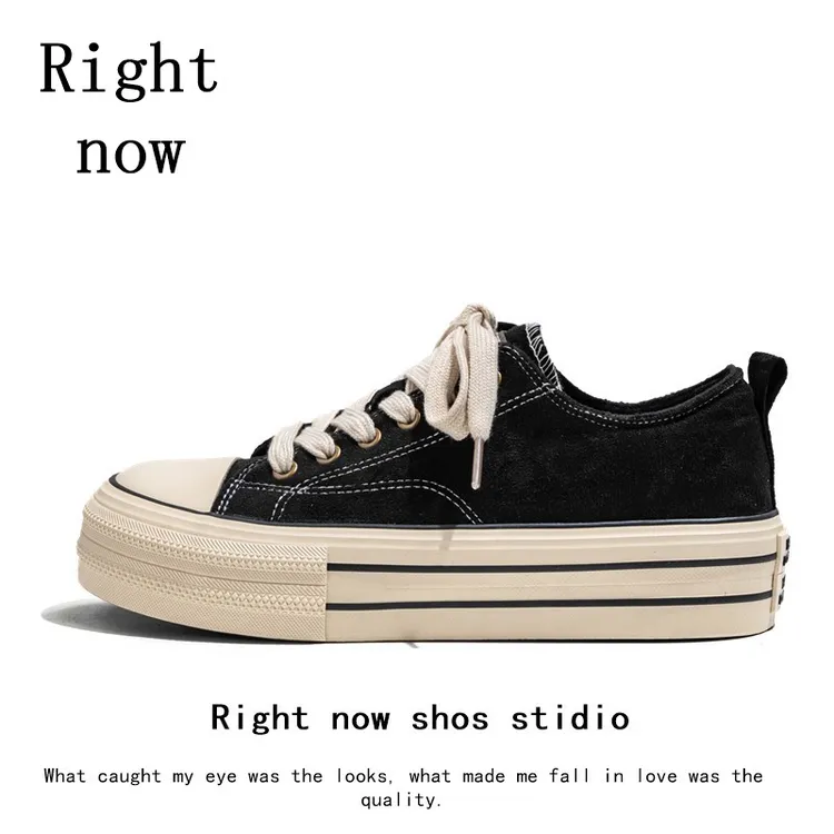 RightNow极刻潮鞋 美拉德仿牛绒男士韩版极简板鞋 厚底增高帆布鞋