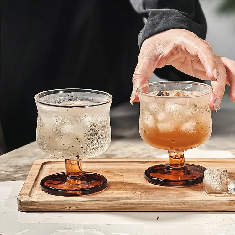 网红玻璃咖啡杯复古冰美式杯高脚水杯茶杯饮料果汁杯创意日式