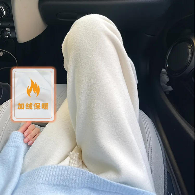 加厚加绒阔腿裤女秋冬季2025新款休闲高腰显瘦垂感直筒白色毛巾裤