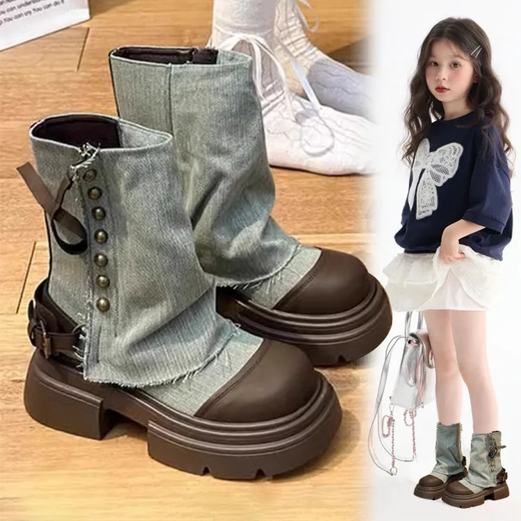 女童马丁靴2025春季新款儿童鞋子中大童短靴女孩时尚英伦公主靴子
