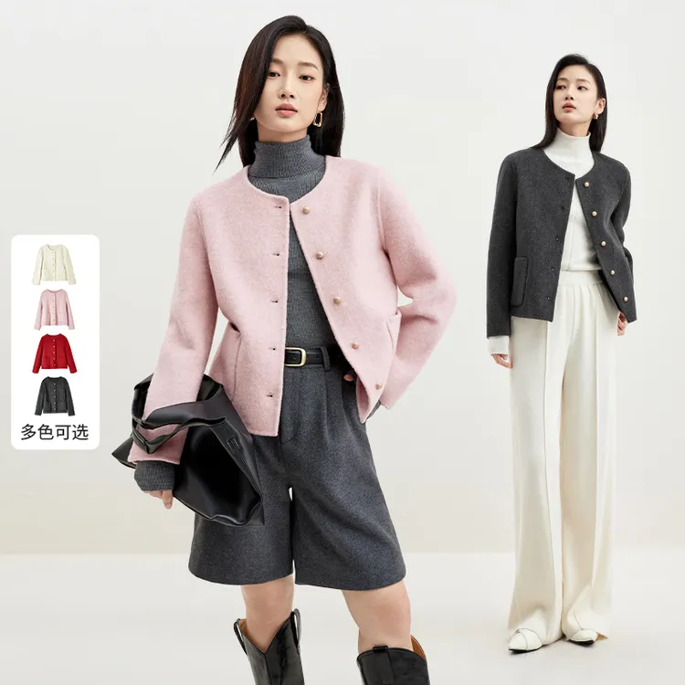 尚都比拉时尚休闲别致温柔气质圆领百搭洋气新款双面呢外套49412
