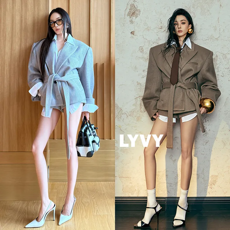 【LYVY2店-毛呢廓形外套】袁伶嫣同款羊毛呢子西装超廓保暖垫肩外套