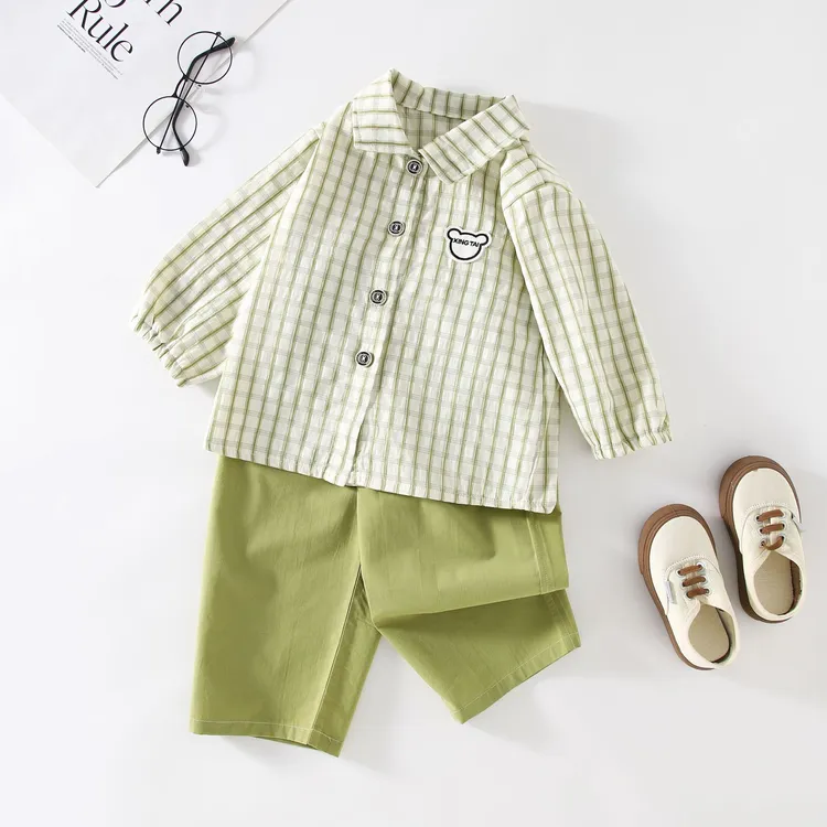 2025男童套装童装男女长袖上衣休闲风春装衬衫春秋休闲韩版秋季