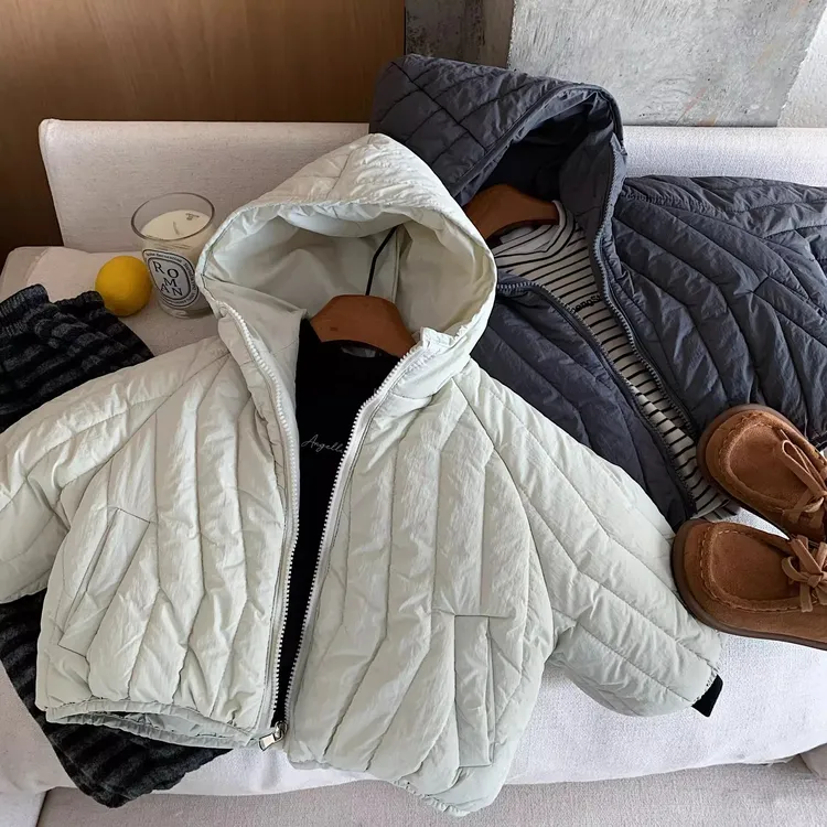 儿童连帽加绒加棉外套2025冬季新款男女宝宝棉衣服宝宝纯色棉袄