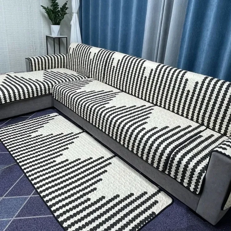 一套4片90+160+210千鸟格简约沙发垫四季通用防滑四季款坐垫子