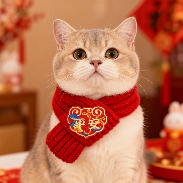 2026宠物新年围巾猫咪招财冬季保暖针织狗狗马年装饰品喜庆红围脖