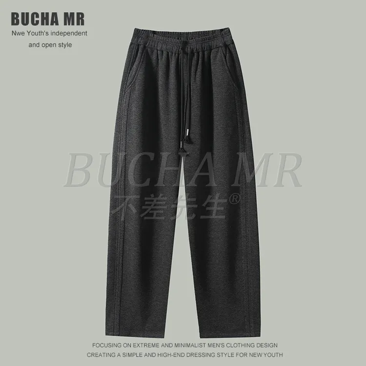 580克冬季羊毛混纺醋酸加绒男士休闲裤人字纹直筒裤宽松垂感裤子