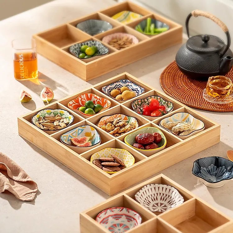 onlycook九宫格陶瓷干果盘客厅小吃碟分格点心盘零食瓜子糖果果盘