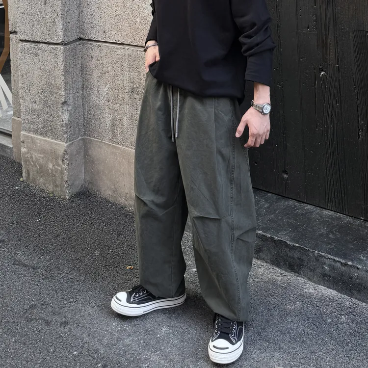 AAL秋季宽松ins水洗直筒港风百搭工装弯刀裁剪男士休闲裤