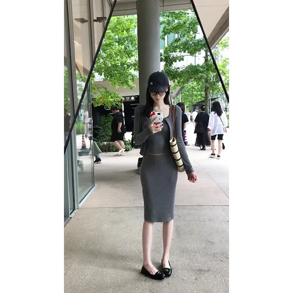 美式复古辣妹长袖吊带上衣半身裙套装女2025春季新款三件套