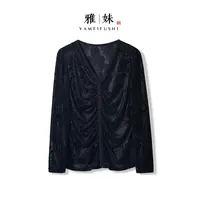 【晚泽】2025新款秋季衬衣女式新中式女宽松高级感薄款提花长袖衬衫