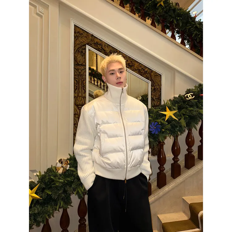 大码300斤宽松百搭设计感立领棉服男女冬季针织拼接短款保暖外套2