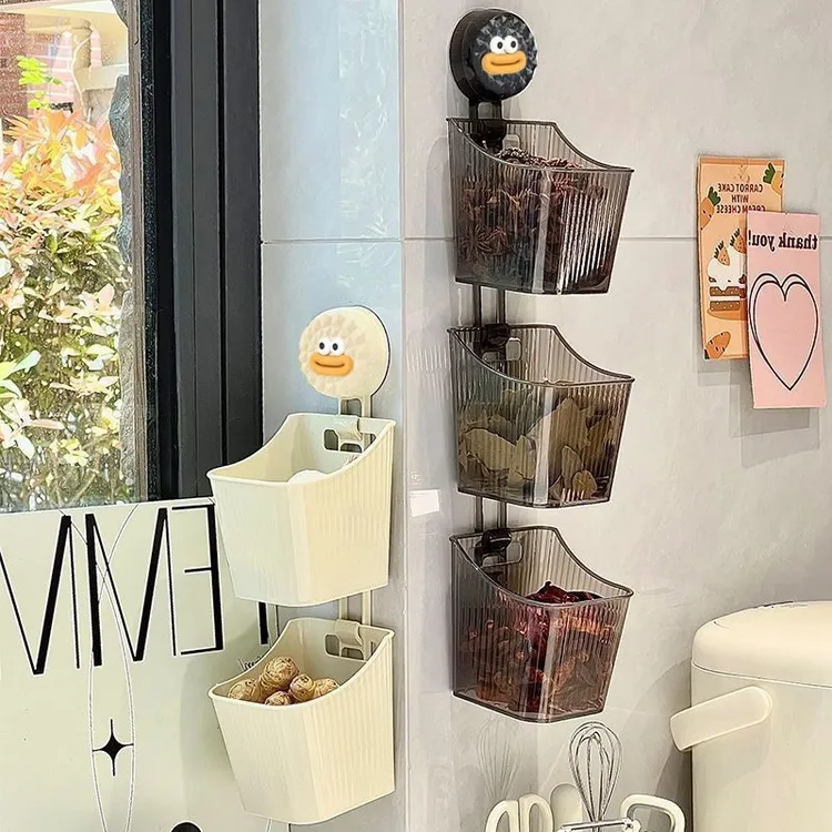 吸盘厨房葱姜蒜收纳盒壁挂式置物架生姜大蒜调料收纳筐免打孔挂篮