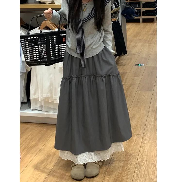 梨形身材半身裙女大码胖mm显瘦设计感韩系a字松紧腰中长款大摆裙