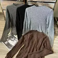16072女半高领染色衫贴身保暖针织薄款