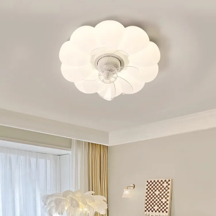 全光谱奶油风风扇灯主卧室餐厅儿童房360度摇头吊扇灯护眼吸顶灯