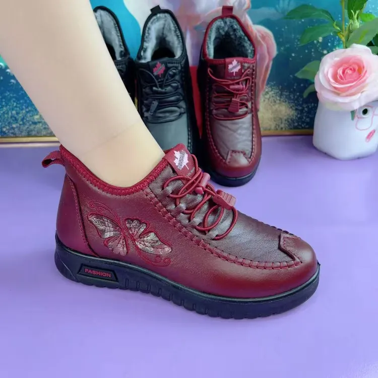 纯色棉鞋加绒保暖舒适百搭平底妈妈鞋