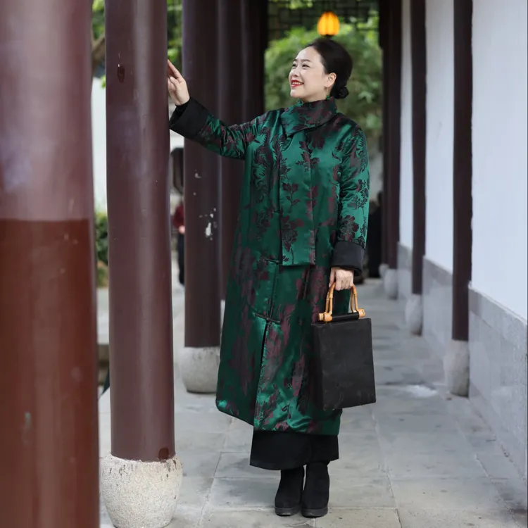 美爱《凰羽丹华》双面穿真丝香云纱老缎国风气质秋冬新款大衣W676