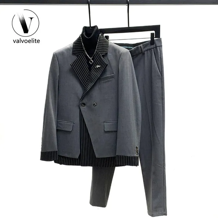VALVOELITE休闲假两件外套男时尚2025秋季痞帅修身西服裤子套装潮