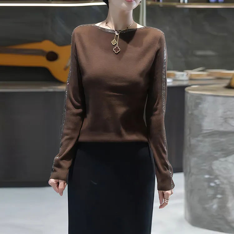 2025秋冬新款修身显瘦亮片设计感针织衫女气质百搭亲肤保暖打底衫