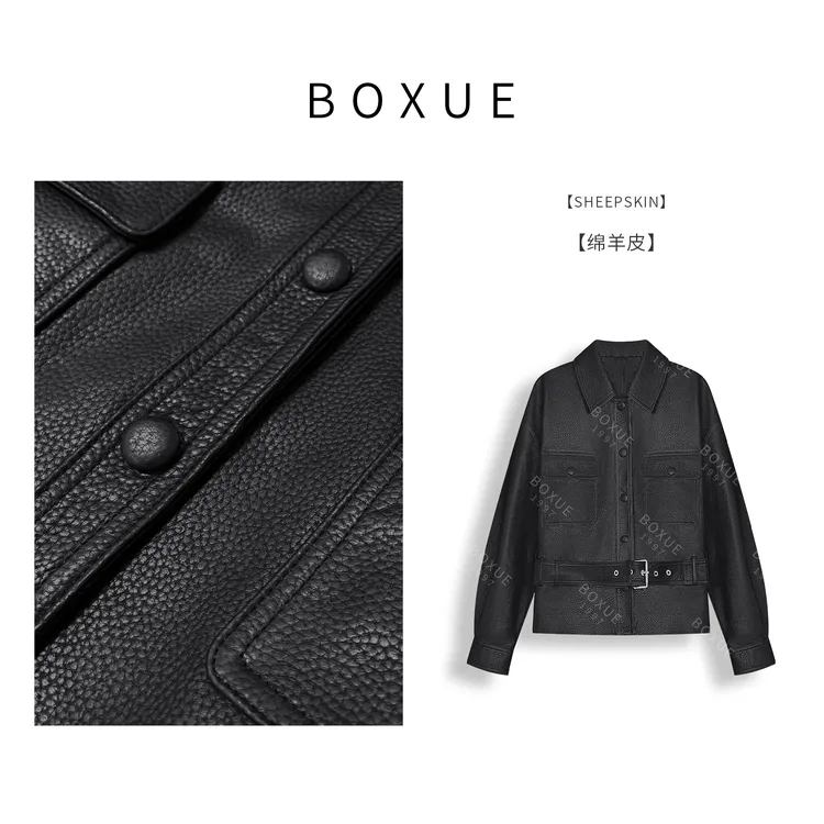 BOXUE‘’喧舟‘’2025春季新款高级感轻奢绵羊皮外套#250118W031