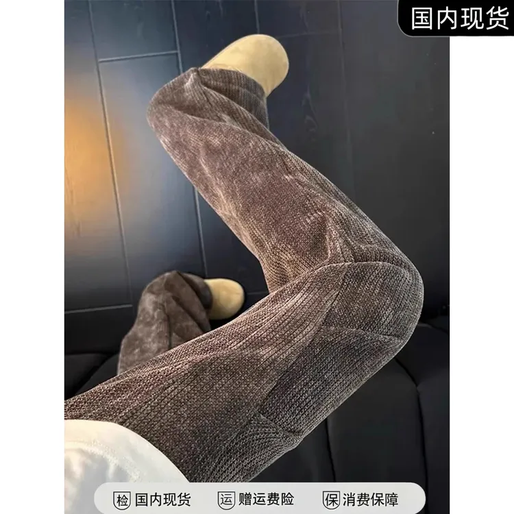 美拉德雪尼尔褶皱卫裤男秋冬老钱风加绒厚显瘦裤子灯芯绒直筒长裤
