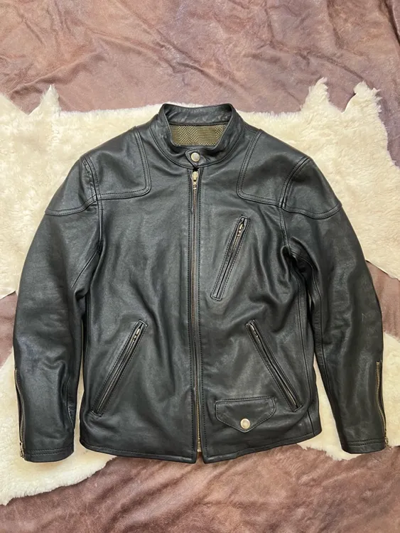 毒液植鞣1.2厚羊皮修身立领短款皮衣阿美咔叽复古潮男欧美硬汉风