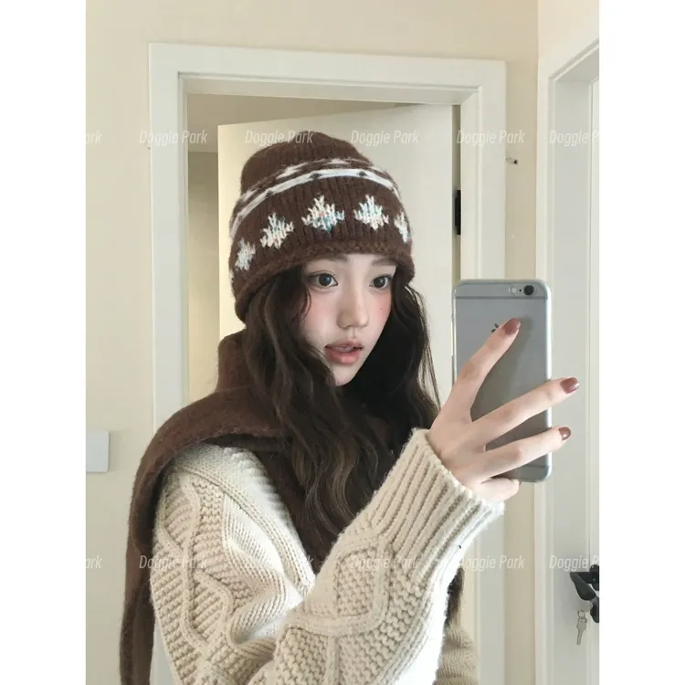 狗狗公园｜格纹费尔岛针织毛线帽子百搭秋冬冷帽混色双层织显脸小