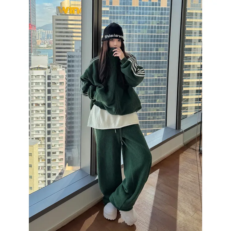 美式休闲运动套装女秋冬时尚宽松大码卫衣外套阔腿裤两件套ins潮