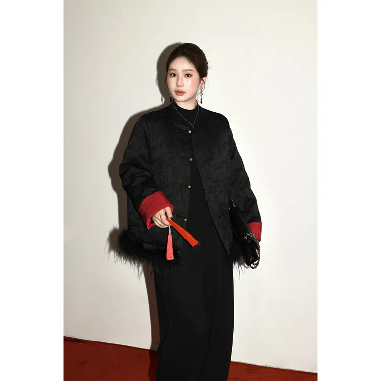 现货大婉酱微胖定制【玄境夜泊】新中式提花90白鸭绒羽绒外套 0406D