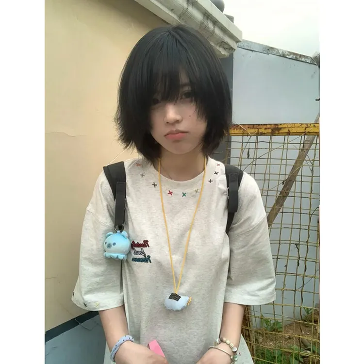 白灰色彩虹刺绣短袖t恤男夏季美式cleanfit潮牌痞帅情侣半袖体恤