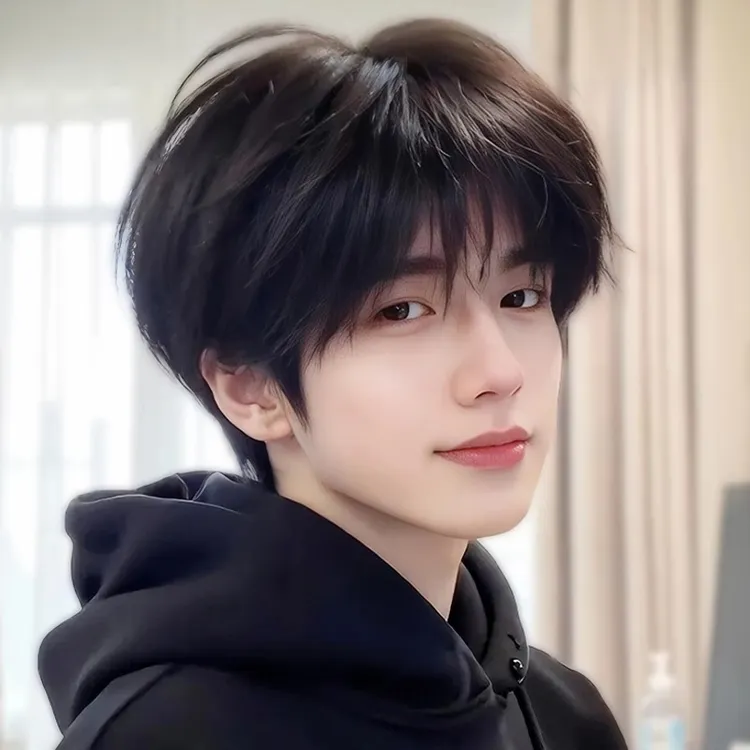 【清纯男高】MEISU也萌假发精修短款黑茶色帅气自然仿真发男全头套