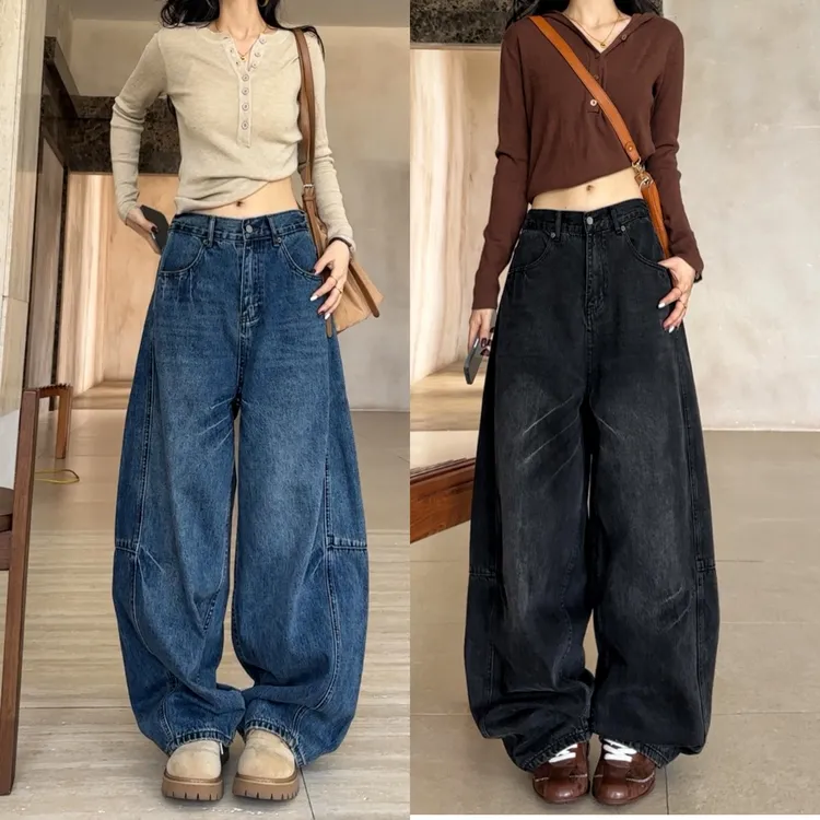 91929松紧腰牛仔裤女2025秋季新款窄版时尚帅气显瘦直筒弯刀长裤