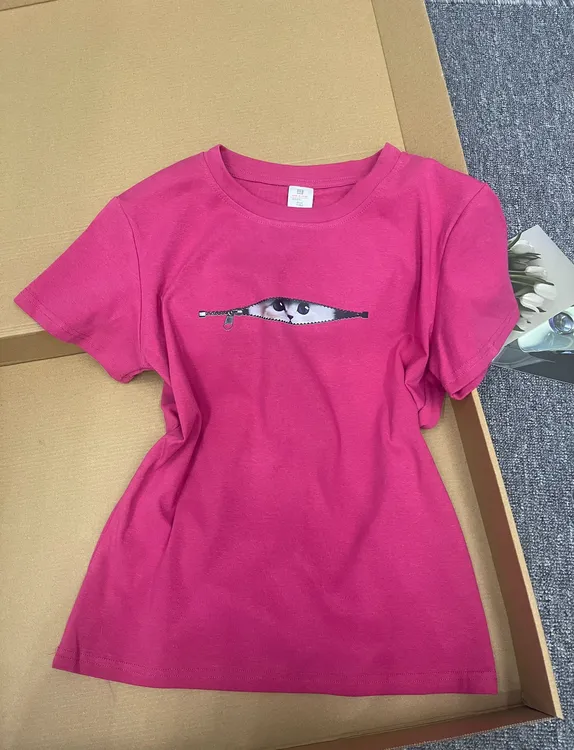 美式正肩小众卡通猫咪拉链设计感短袖T恤女夏季爆款休闲百搭上衣