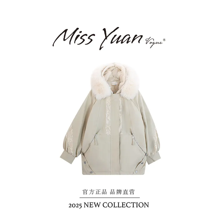 2025年秋冬新款亮片派克服女中长加厚保暖宽松显瘦小个子外套学生