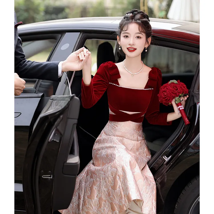 敬酒服新娘气质方领小个子订婚礼服连衣裙回门便装2025新款春秋季