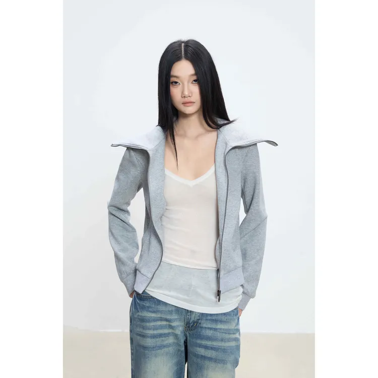 withmin凉皮 马卡龙奶椰 卫衣外套女百搭韩版拉链灰色女上衣14916