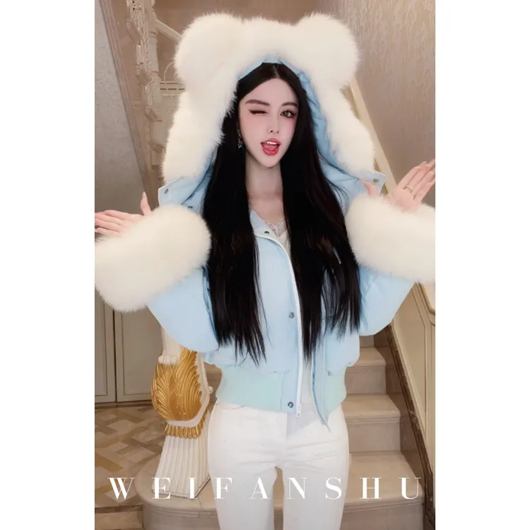 WEIFANSHU/魏凡舒【心动欧包】进口白狐毛可脱卸领袖口90白鹅绒外套