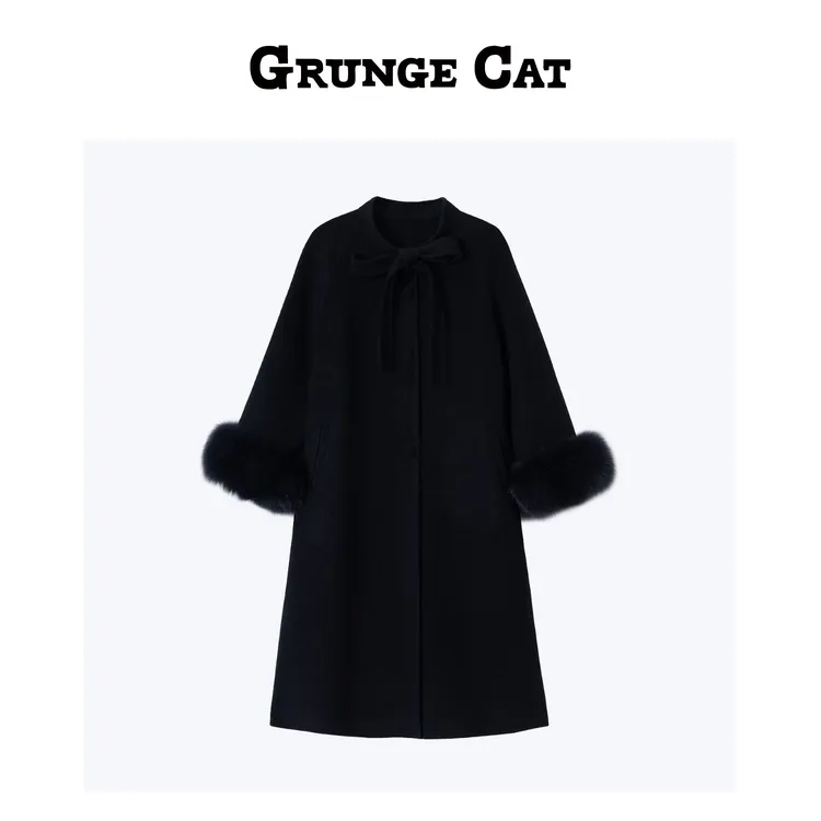 Grunge Cat女士秋冬羊毛毛呢绒袖口大衣外套