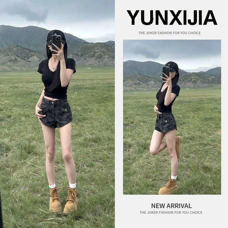 夏季温柔系穿搭一整套女2025新款韩版气质修身百搭上衣短裤两件套