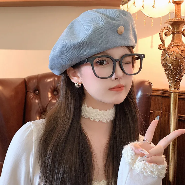 牛仔贝雷帽女夏季新款韩版显脸小百搭大头围蓓蕾帽子春秋画家帽