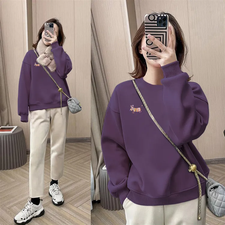 2025新款秋冬季薄款圆领卫衣女韩版宽松休闲纯棉减龄显瘦上衣外套