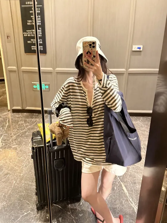 慵懒亨利领天丝亚麻垂感宽松显瘦条纹上衣 夏日长袖防晒罩衫