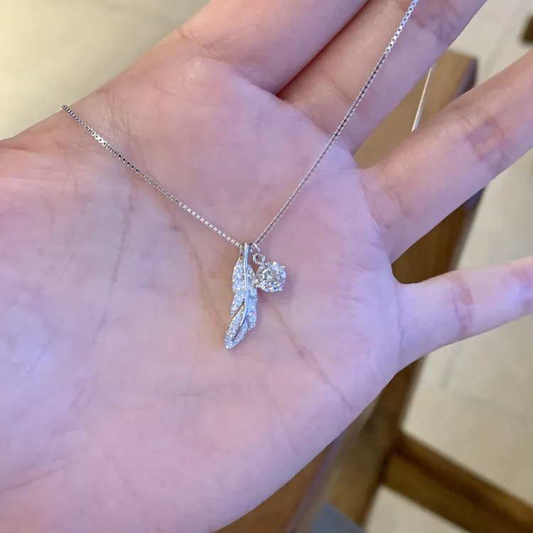 钛钢羽毛项链 秦彻羽毛闪钻项链2025新款轻奢清新小众钛钢不掉色