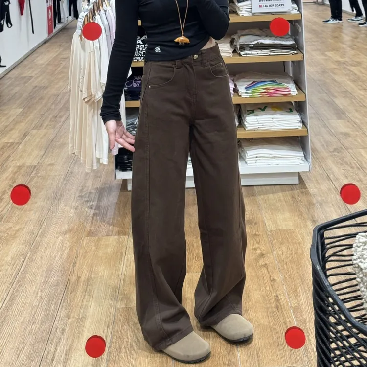 高个子加长咖色弯刀牛仔裤女秋冬加绒宽松香蕉阔腿裤高腰拖地裤子