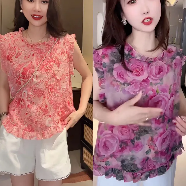 夏季显瘦时尚印花雪纺衫