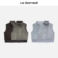 Le Samedi马油叶儿【雪绒云影】羊毛罗纹毛面绗格两穿夹棉马甲